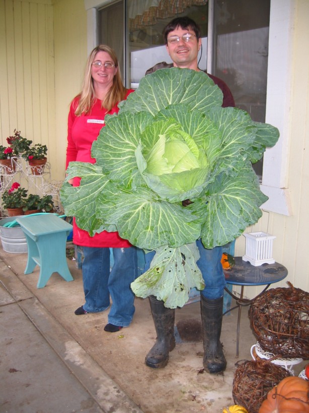 Jeff and Julia model a cabbage